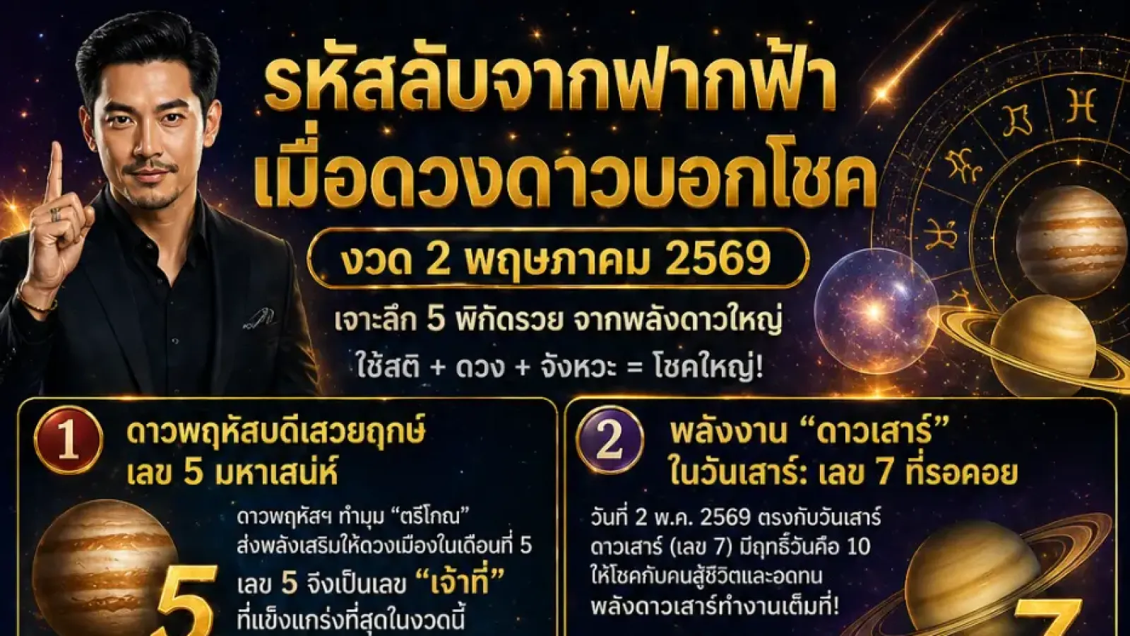 รหัสลับจากฟากฟ้า: เมื่อดวงดาวบอกโชค งวด 2 พฤษภาคม 2569