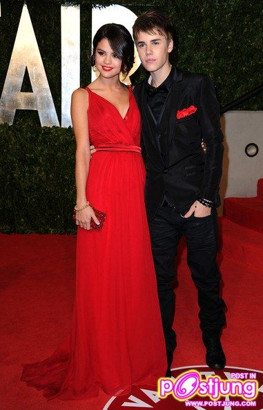 justin Bieber and Selena Gomez  at Oscars
