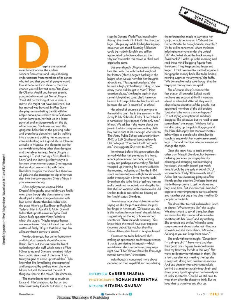 Neha Dhupia @ FHM Magazine India July 2011
