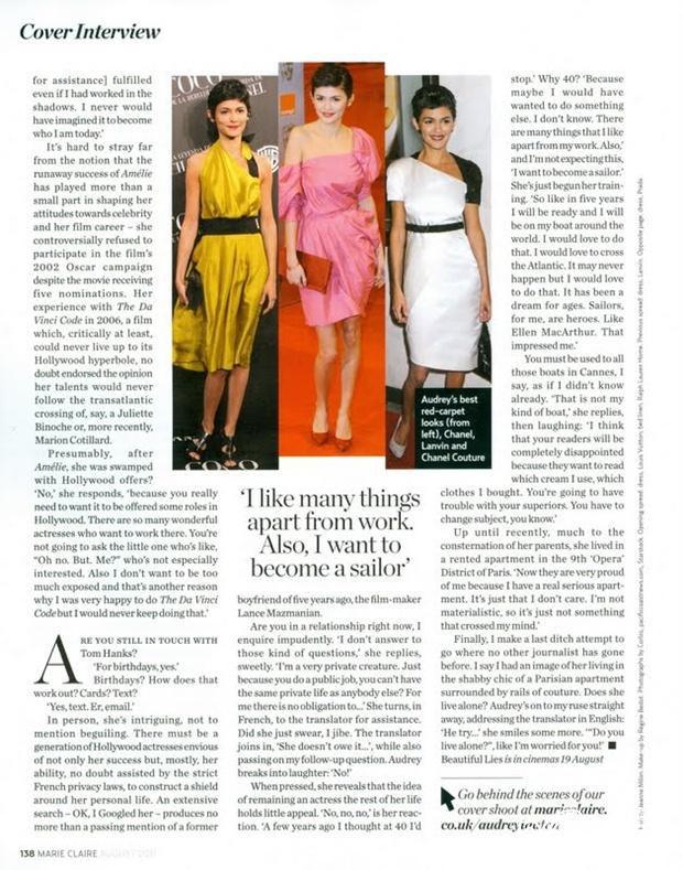 Audrey Tautou @ Marie Claire UK August 2011