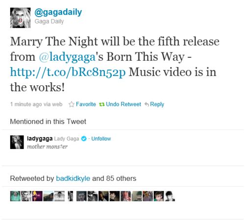Lady Gaga Announces Next ‘Born This Way’ Single is "Marry The Night"!!+