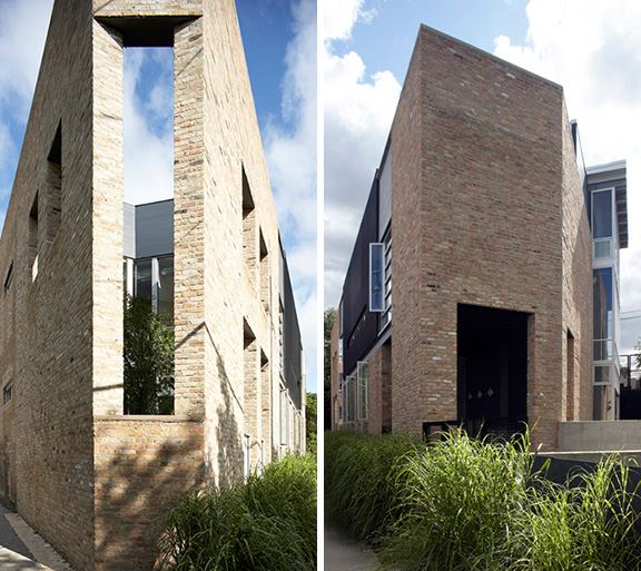 Triangular Shaped House Plan with Three Story Atrium