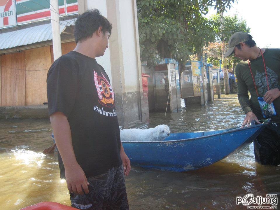 ภาพนำสิ่งของบริจาคไปช่วยเหลือผู้ประสบภัยน้ำท่วม ที่บางบัวทอง บางใหญ่ จ นนทบุรี