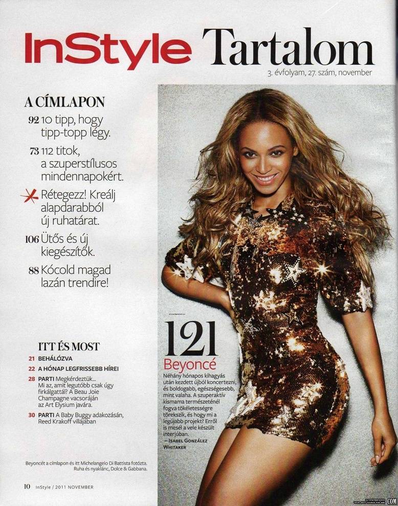 Beyonce ขึ้นปกนิตยสาร Instyle (November 2011) ฉบับ Hungarian