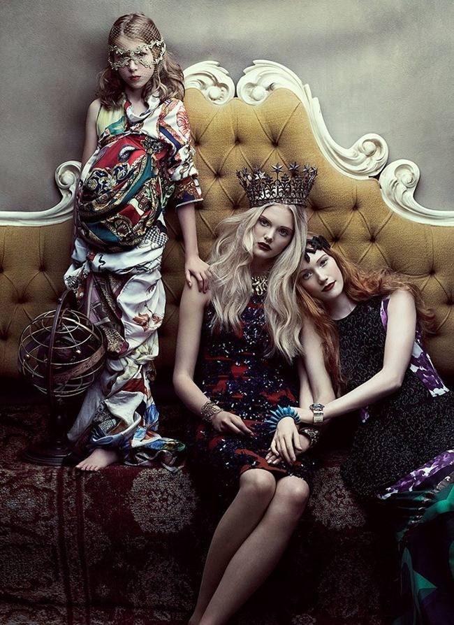FLARE MAGAZINE: EMILY FOX, FINLAY MOORE & DANI IN "YOUR MAJESTY" BY PHOTOGRAPHER CHRIS NICHOLLS