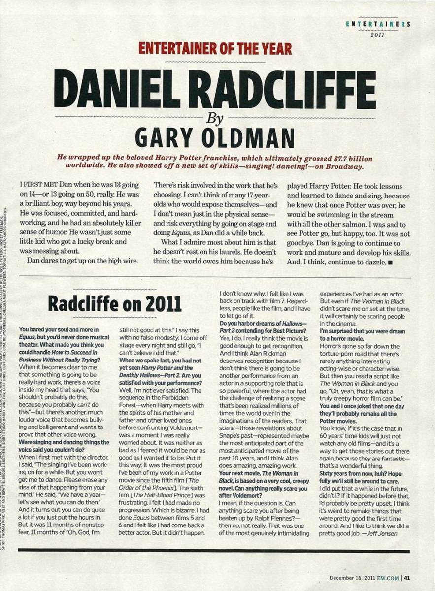 Daniel Radcliffe @ Entertainment Weekly #1185 December 2011
