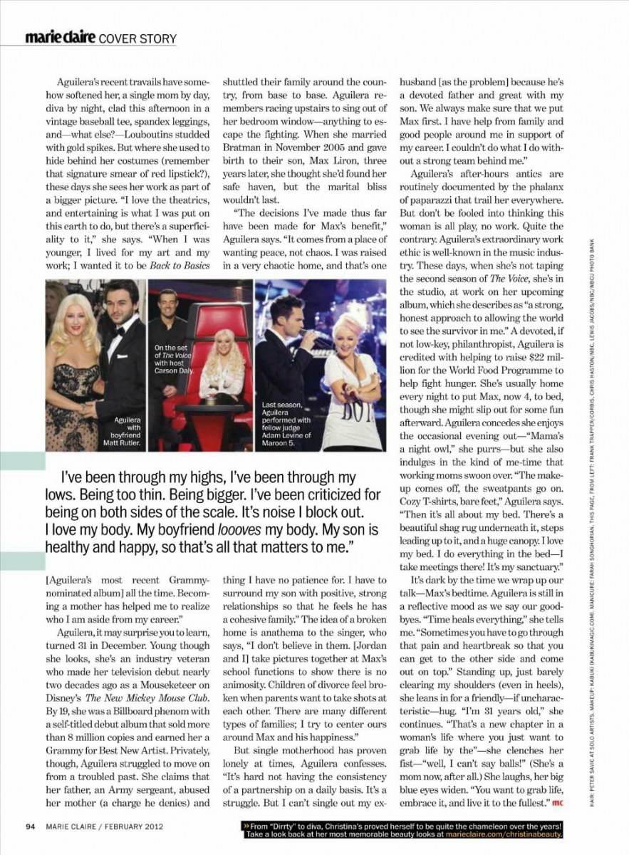 Christina Aguilera @ Marie Claire US February 2012