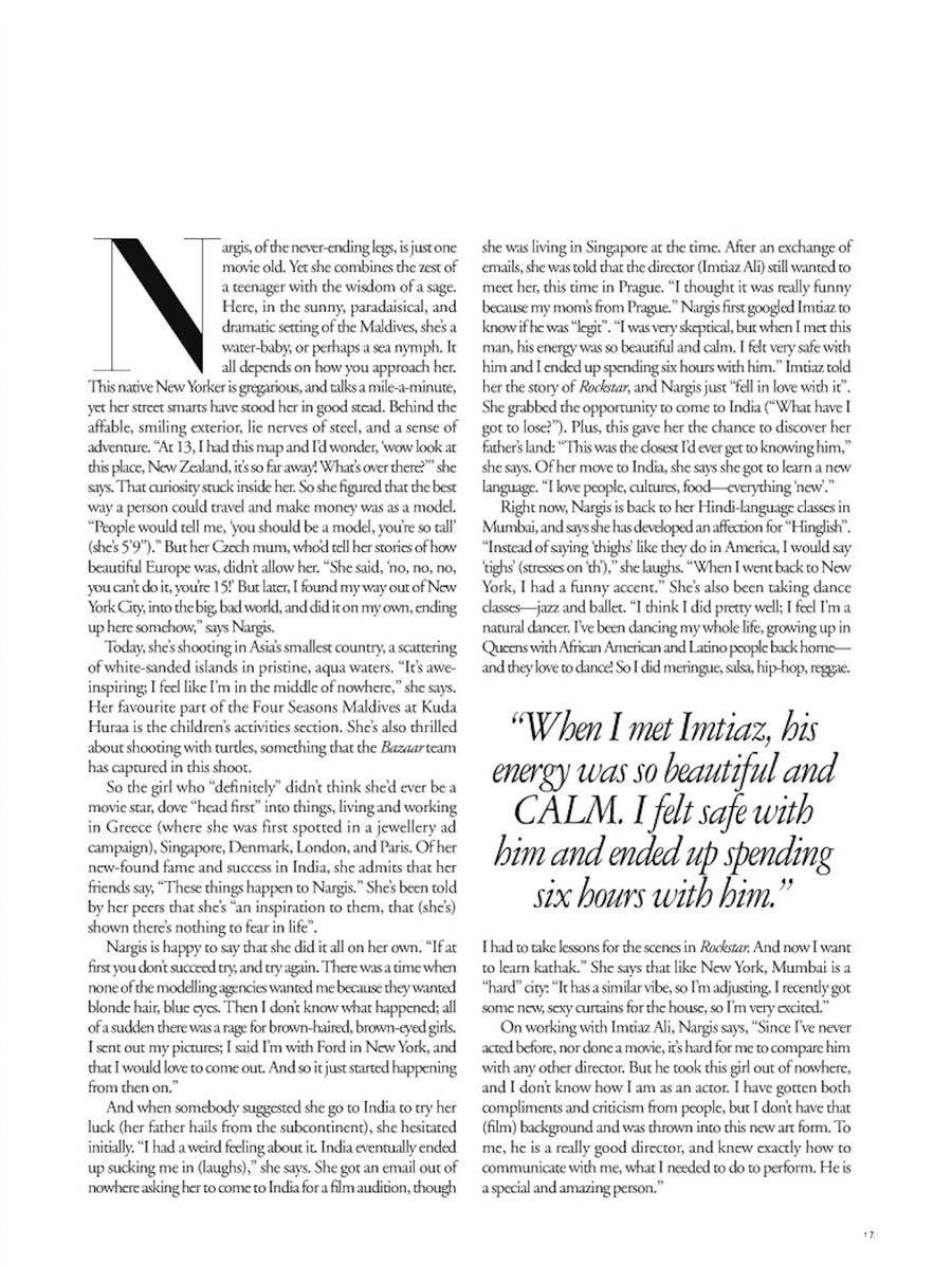 Nargis Fakhri @ Harper&rsquo;s Bazaar India January 2012