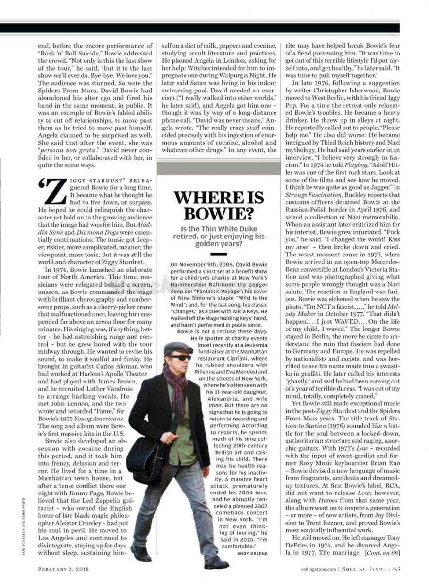 David bowie @ Rolling Stone issue1149 February 2012