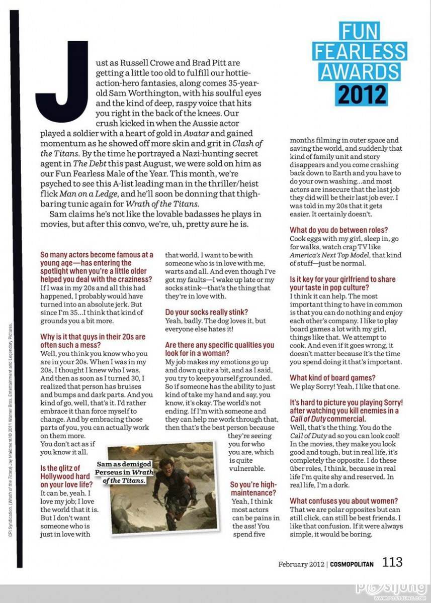 Sam Worthington @ Cosmopolitan US February 2012