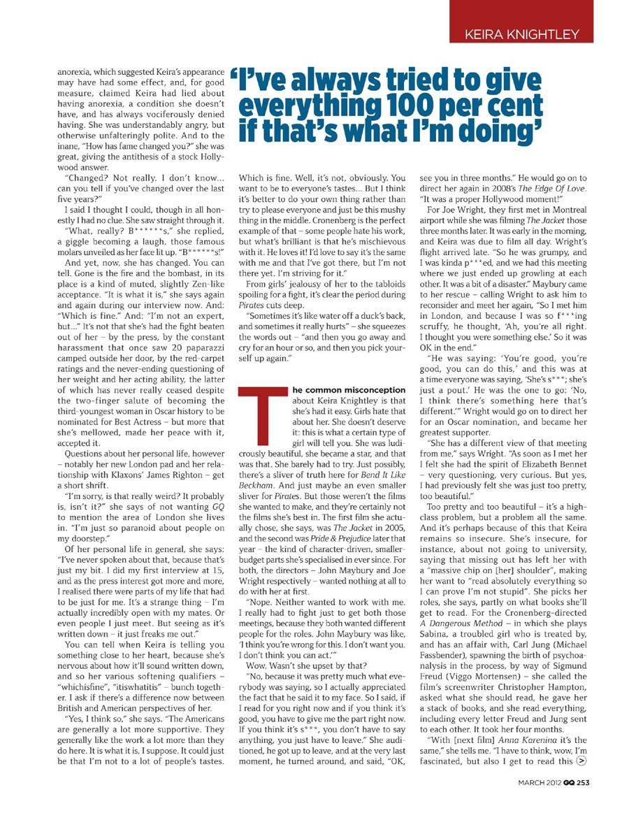 Keira Knightley @ GQ British Magazine March 2012