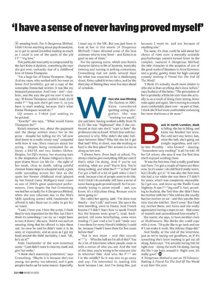 Keira Knightley @ GQ British Magazine March 2012