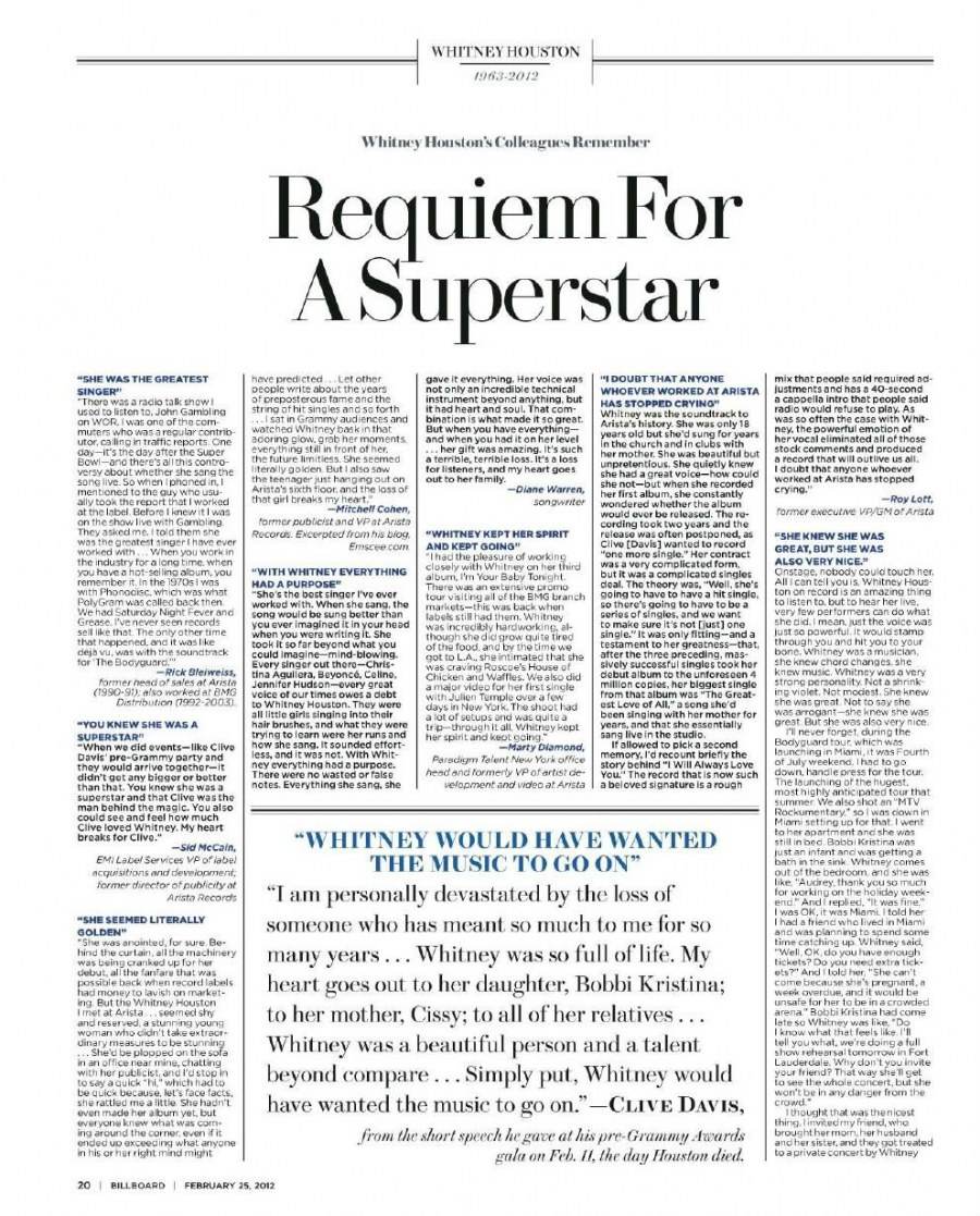 Whitney houston @ Billboard Magazine February 25, 2012