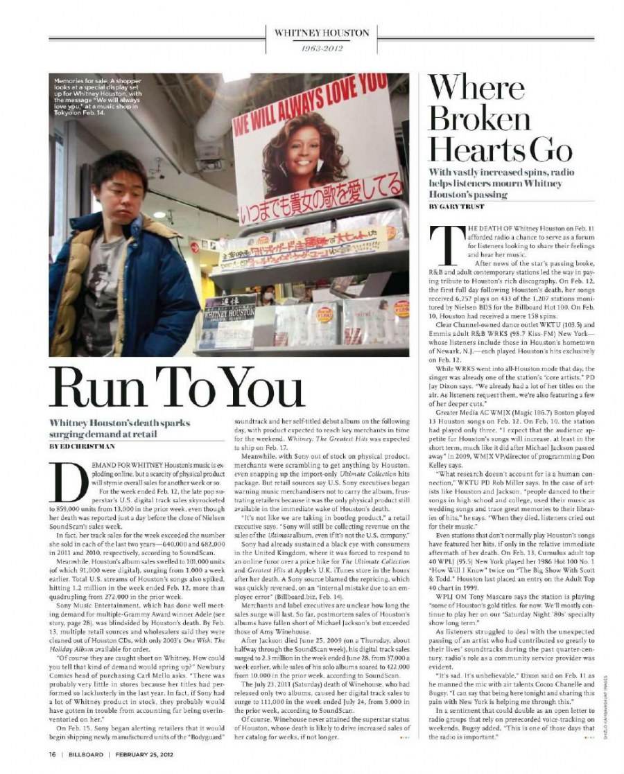 Whitney houston @ Billboard Magazine February 25, 2012