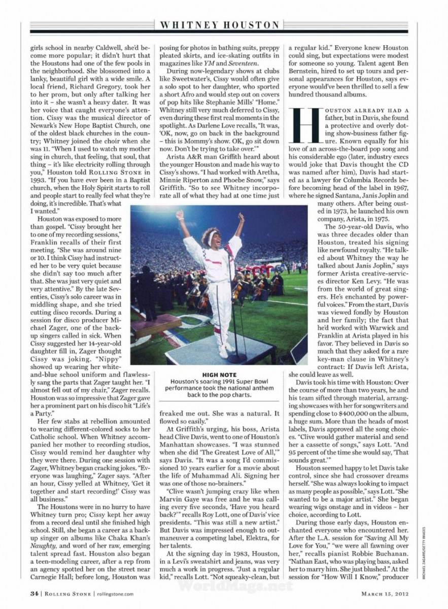 Whitney houston @ Rolling Stone issue 1152 March 2012