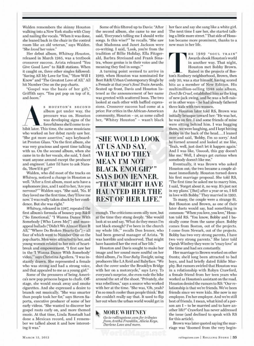 Whitney houston @ Rolling Stone issue 1152 March 2012