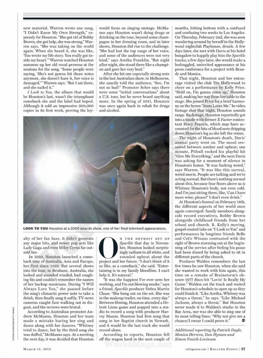 Whitney houston @ Rolling Stone issue 1152 March 2012