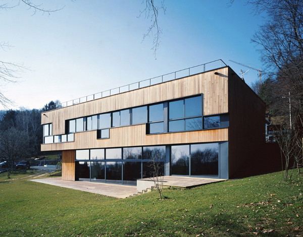 Wood and Glass House in Croatia - Central Atrium with Spiral Staircase