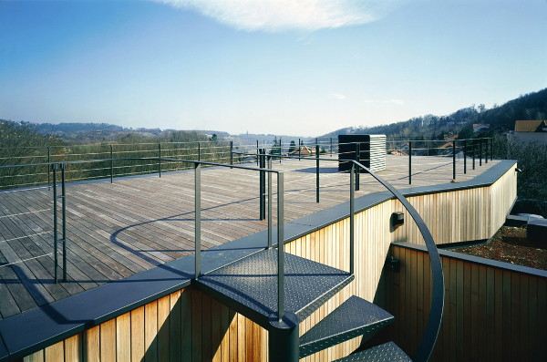 Wood and Glass House in Croatia - Central Atrium with Spiral Staircase