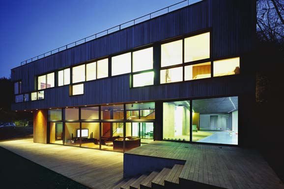 Wood and Glass House in Croatia - Central Atrium with Spiral Staircase