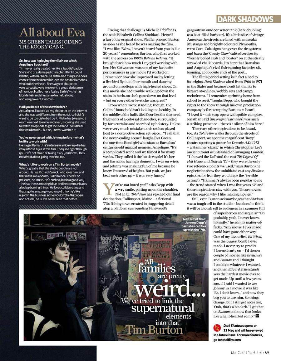 Dark Shadows @ Total Film issue 192  May 2012