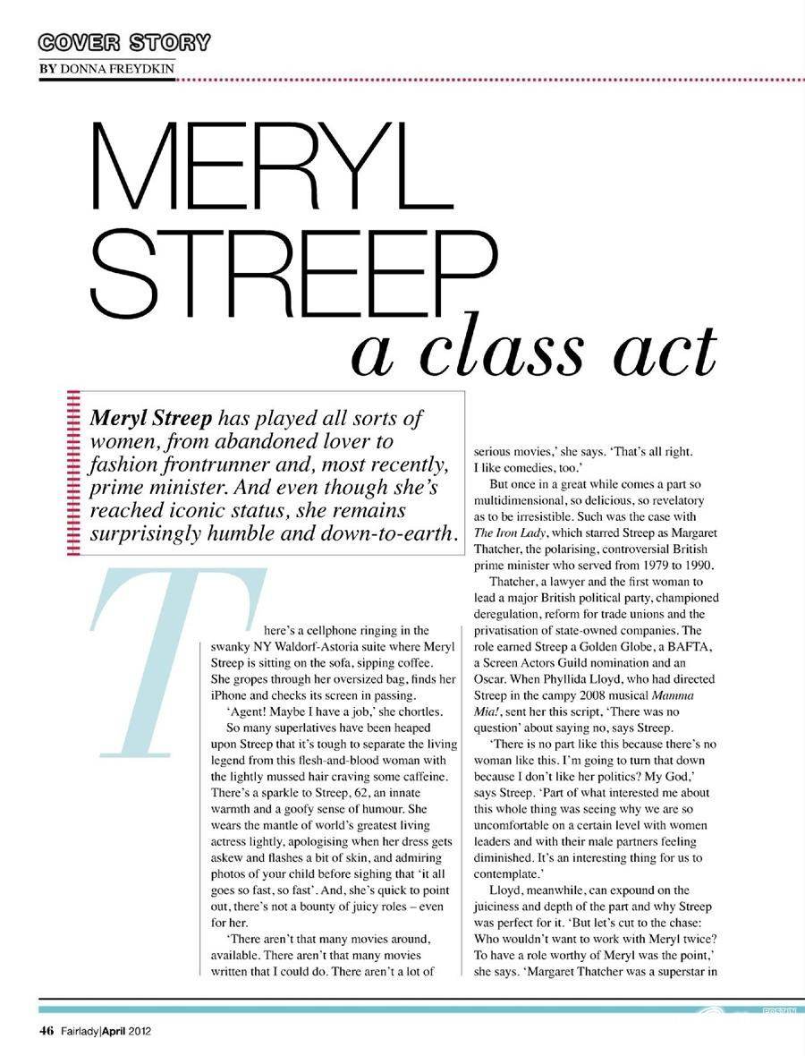Meryl Streep @ Fairlady April 2012