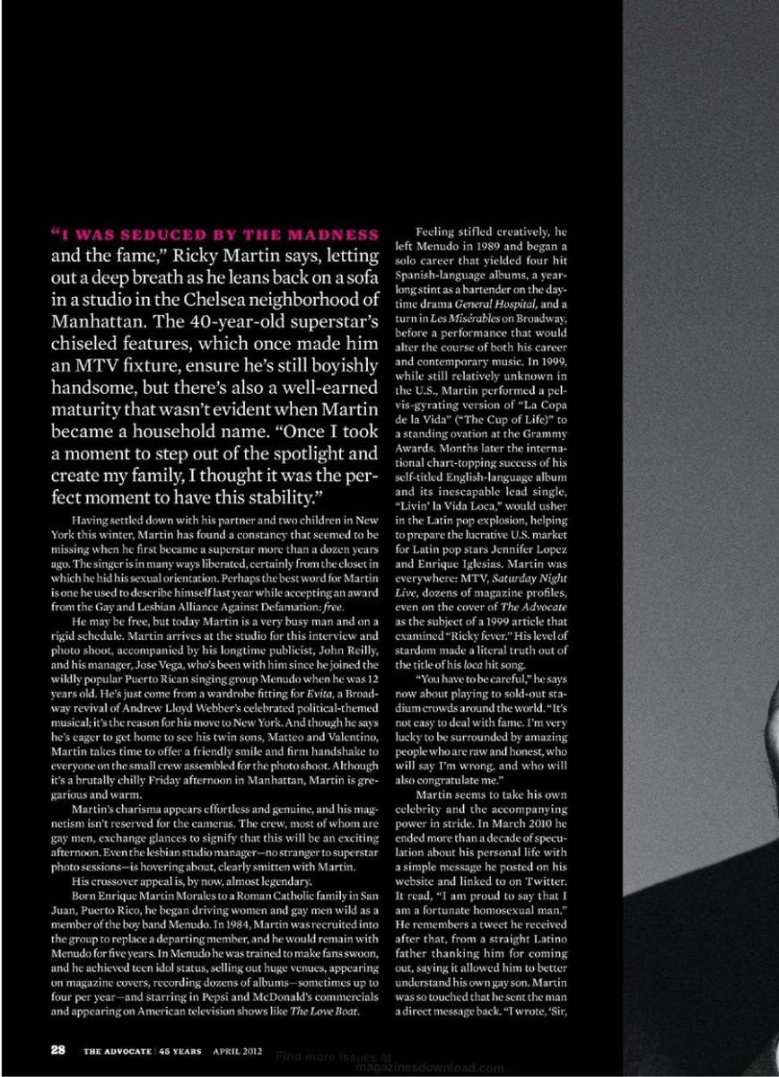 Ricky Martin @ The Advocate April 2012