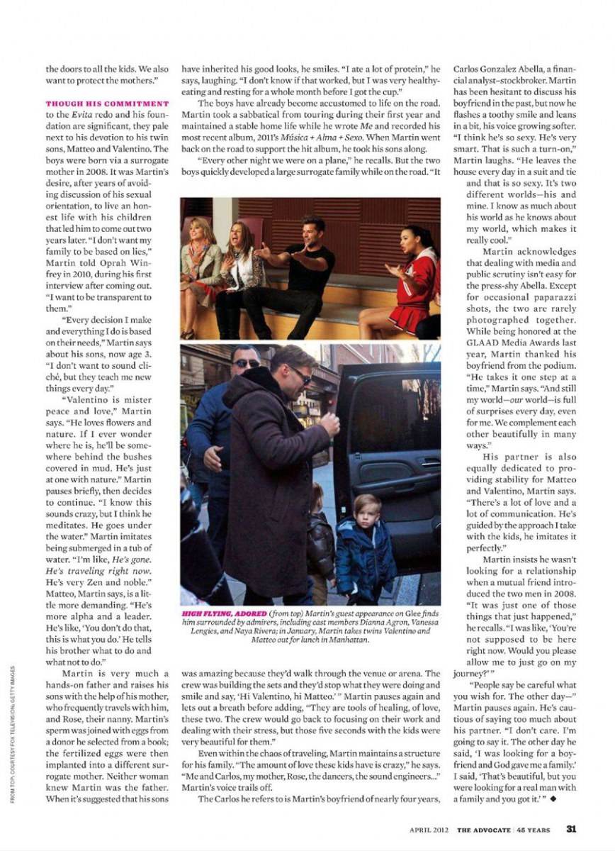 Ricky Martin @ The Advocate April 2012