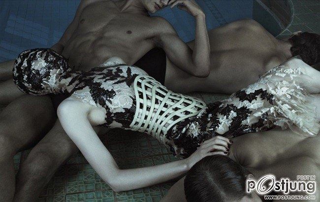 NUMERO MAGAZINE: ANNA SELEZNEVA, ERIK SAGE & MICHAEL WOZNIAK IN "BAIN DE MINUIT" BY PHOTOGRAPHER TOM