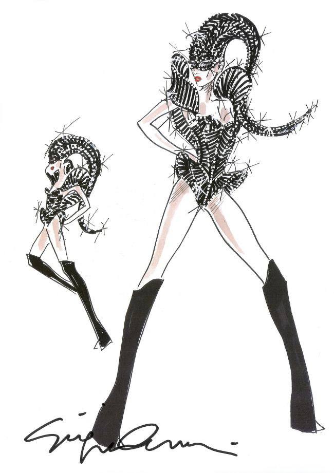 Lady Gaga&rsquo;s Giorgio Armani Outfit Sketches for her Born This Way Ball Tour