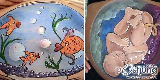 Different kind of art on pregnant belly