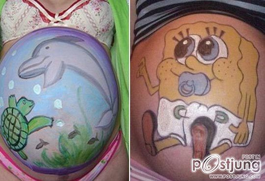 Different kind of art on pregnant belly