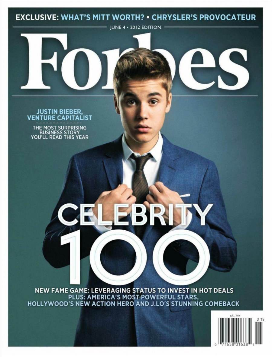 Justin Bieber & the celebrity 100 @ Forbes Magazine US June 2012