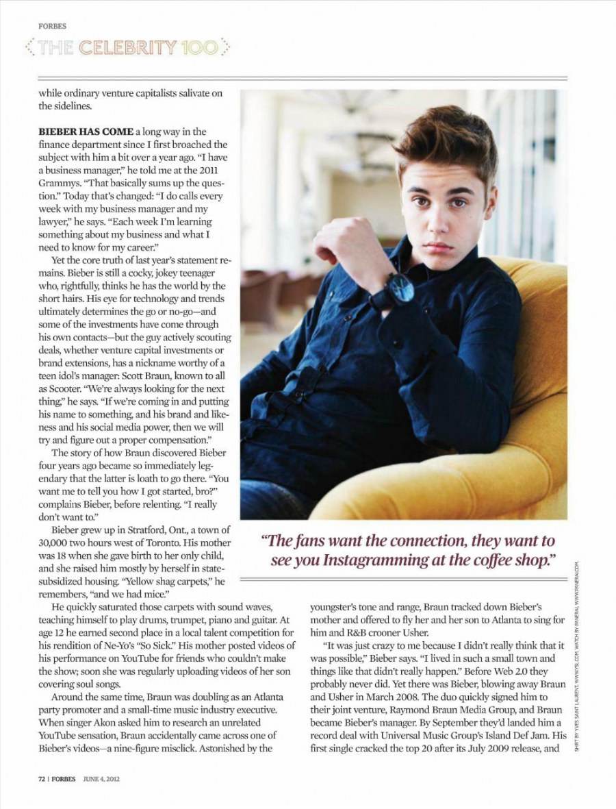 Justin Bieber & the celebrity 100 @ Forbes Magazine US June 2012