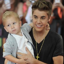 Justin Bieber and Jaxon Bieber arrive at the 2012 MuchMusic Video Awards at MuchMusic HQ on June 17,