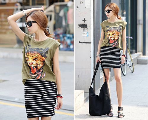 แฟชั่น เสื้อยืด พิมพ์ลายสัตว์ น่ารัก ๆ