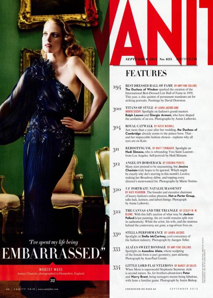 Jessica Chastain @ Vanity Fair September 2012