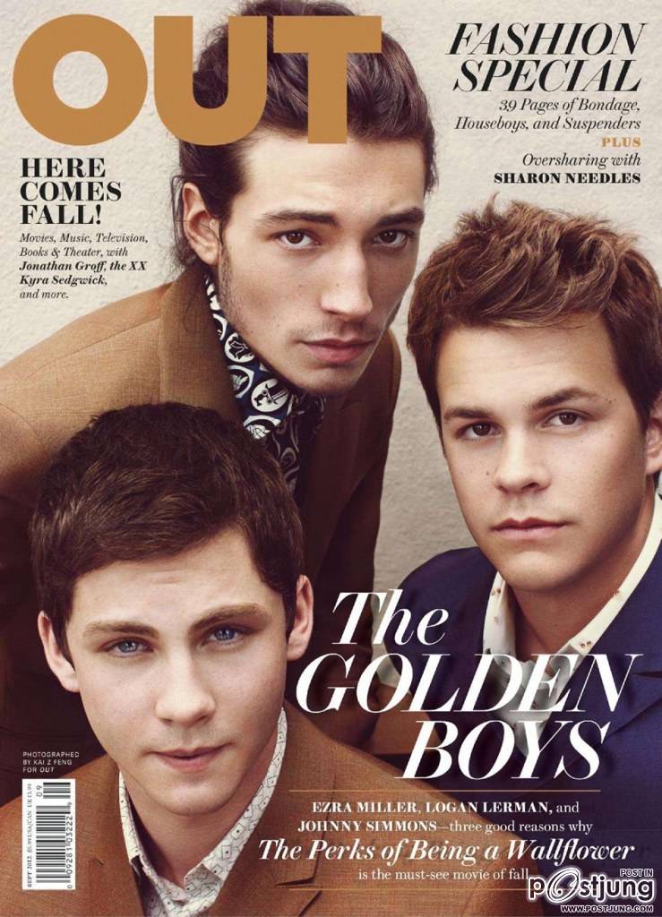 Ezra Miller, Logan Lerman & Johnny Simmons @ Out Magazine September 2012