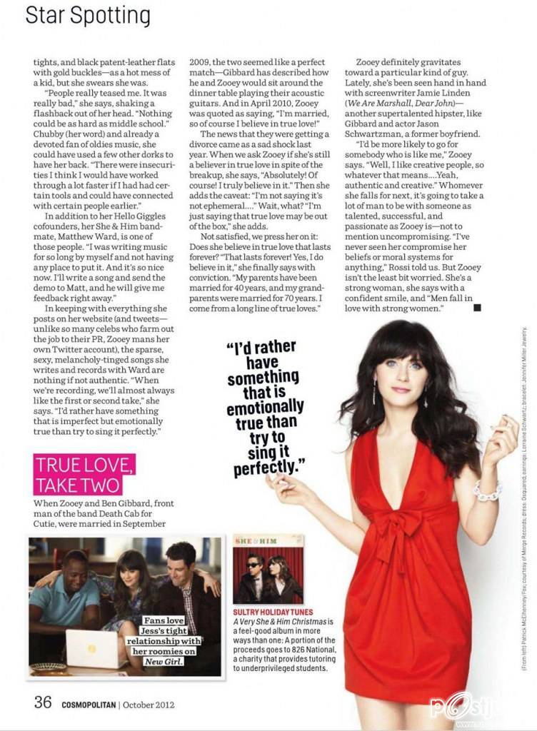 Zooey Deschanel @ Cosmopolitan US October 2012