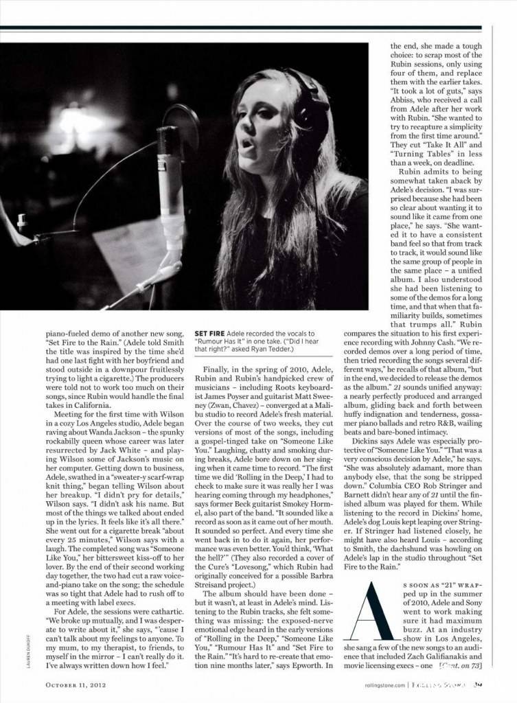 Adele @ Rolling Stone USA issue 1167 October 2012