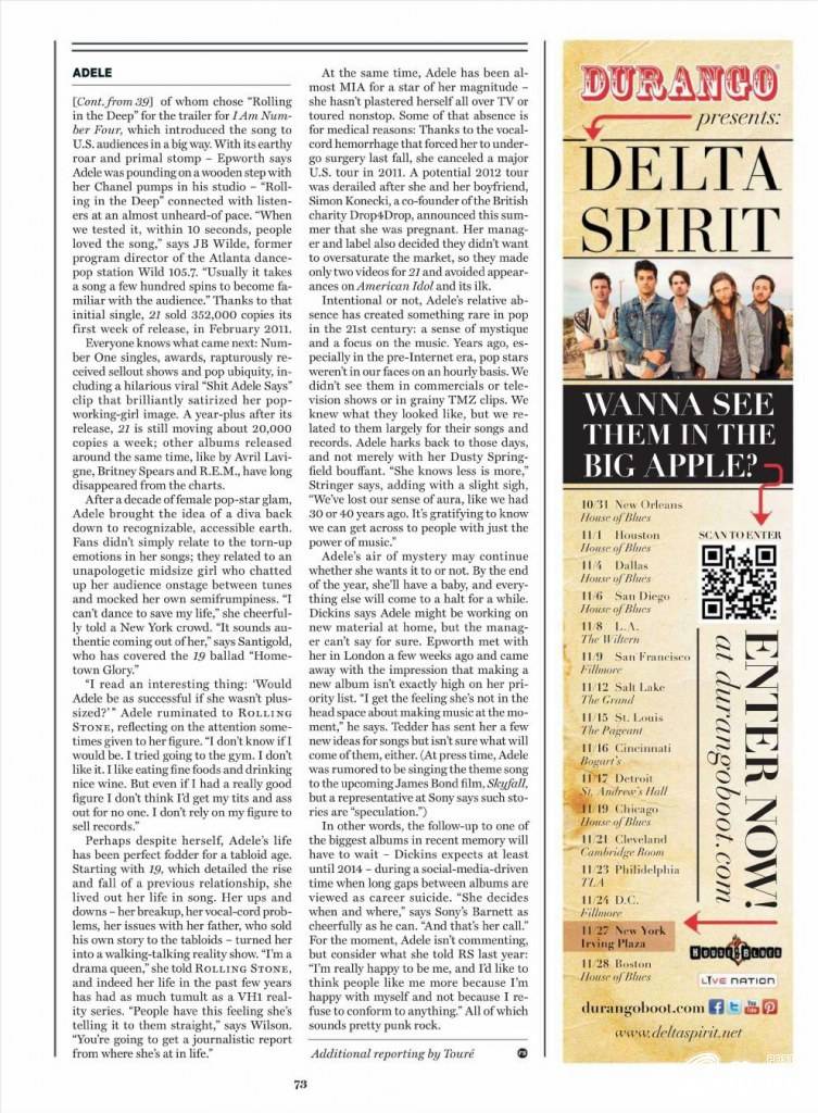 Adele @ Rolling Stone USA issue 1167 October 2012