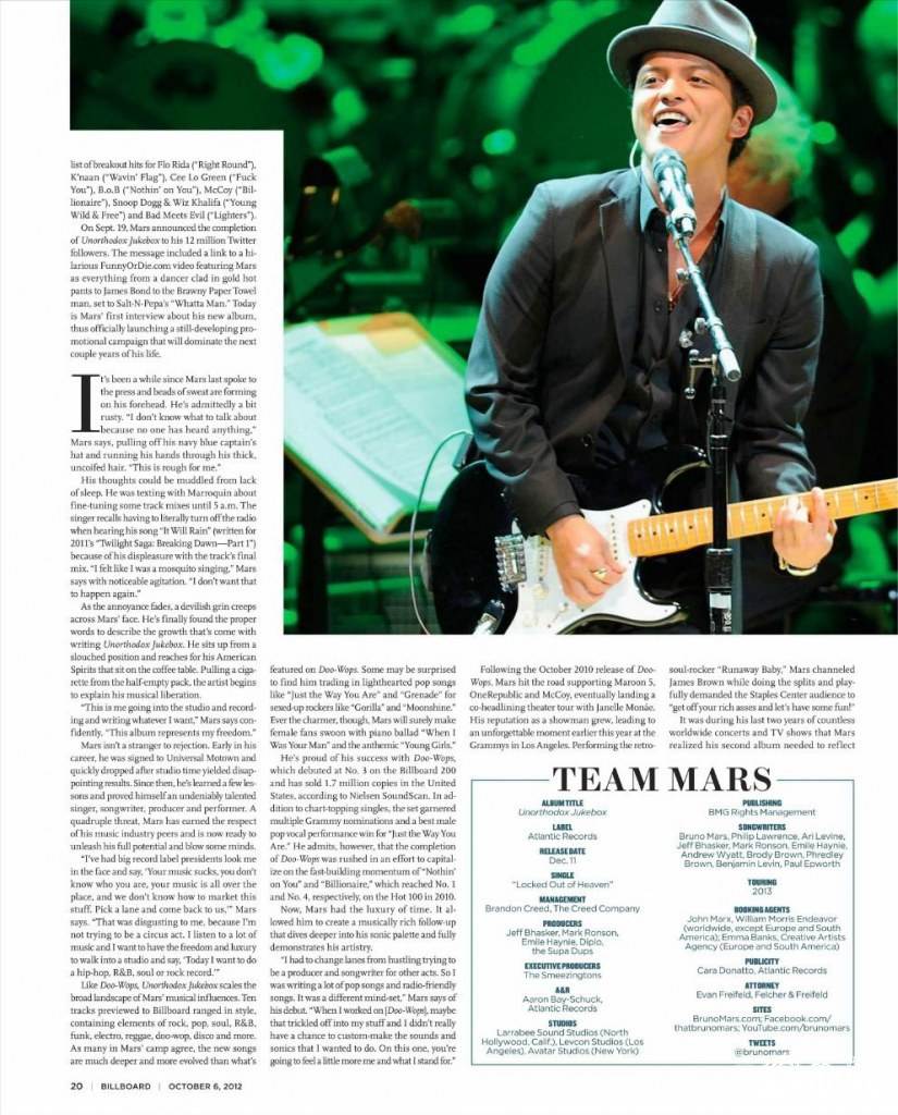 Bruno Mars @ Billboard Magazine October 2012