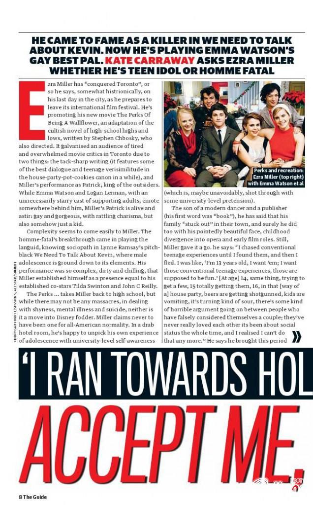 Ezra Miller @ the guardian : The Guide October 2012