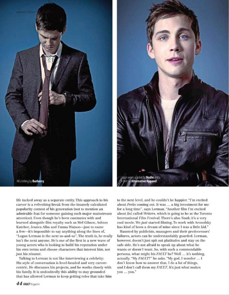 Logan lerman @ FAULT Magazine October 2012