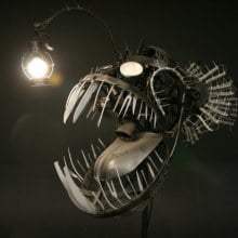 Terrifying Deep Sea Angler Lamp Made from Recycled Objects