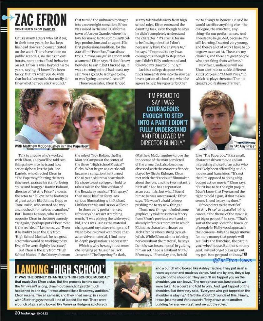 Zac Efron @ Backstage Magazine October 2012