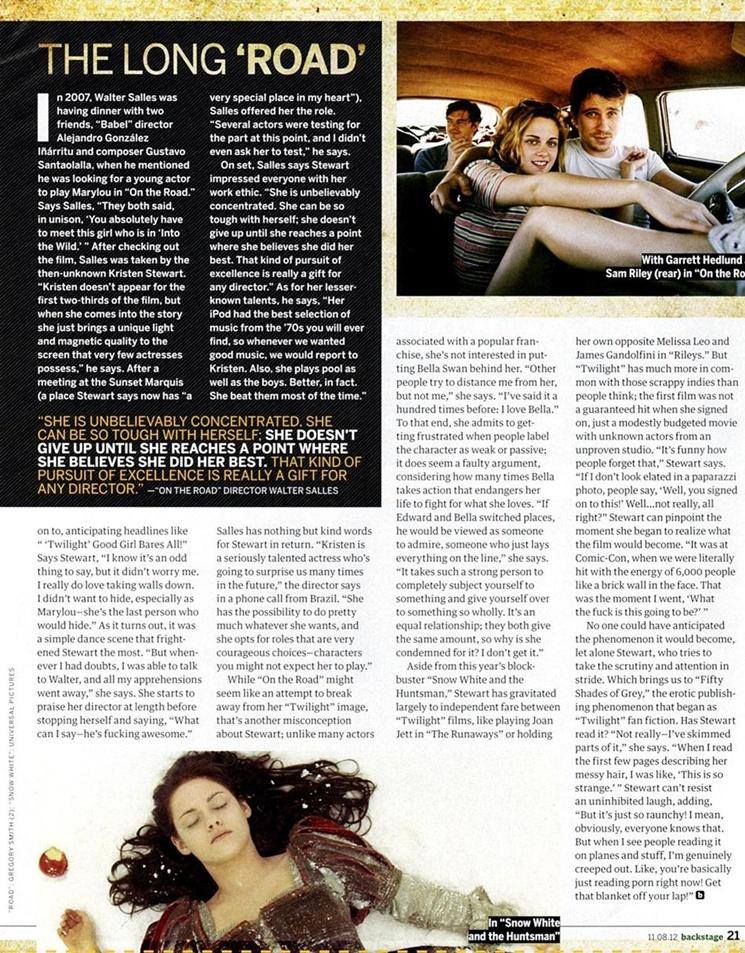 Kristen Stewart @ Backstage Magazine November 2012