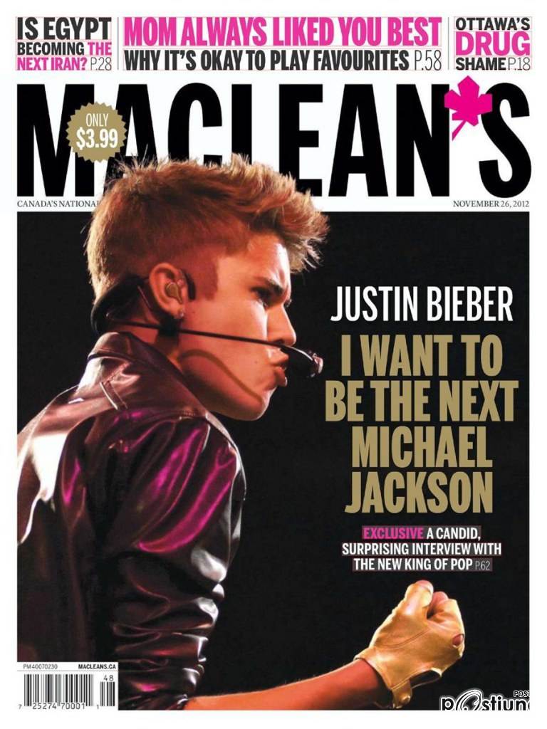 Justin Bieber @ Maclean's Magazine November 2012