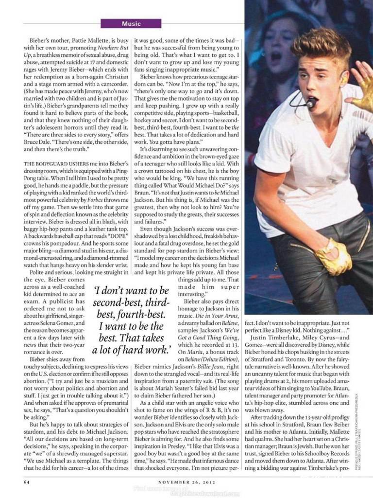 Justin Bieber @ Maclean's Magazine November 2012