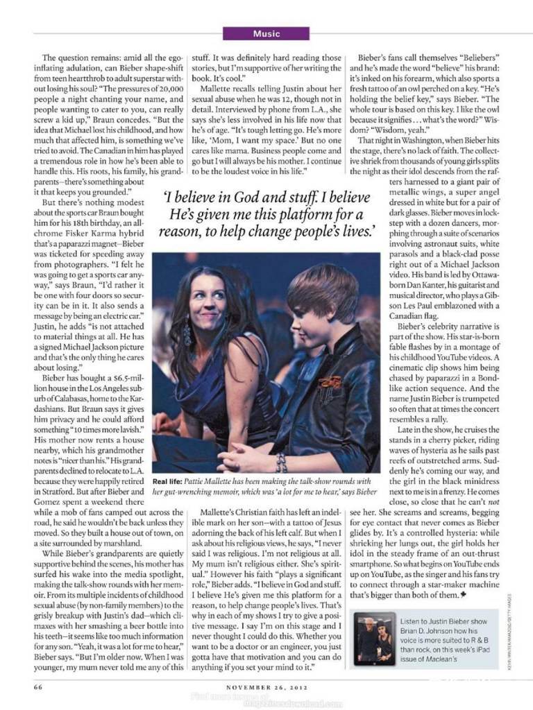 Justin Bieber @ Maclean's Magazine November 2012